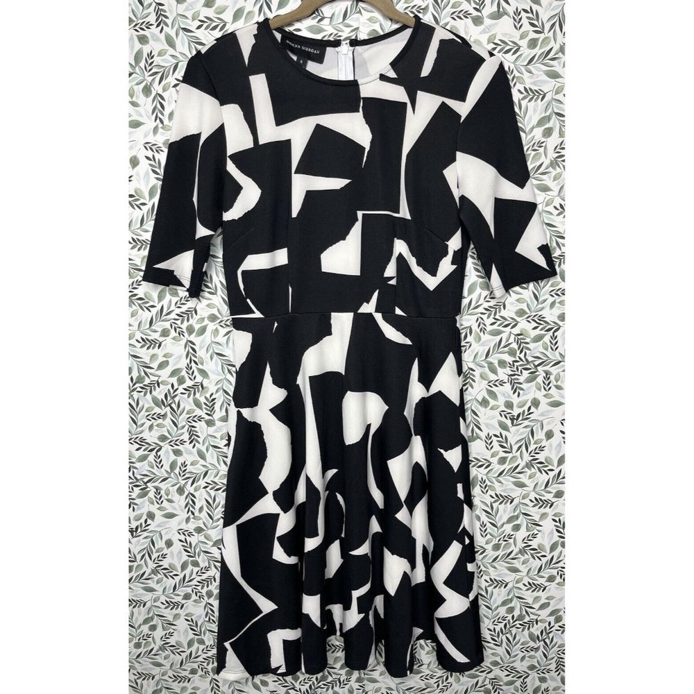 Donna Morgan Womens Dress Black And White With Pockets‎ Abstract Print Size 4